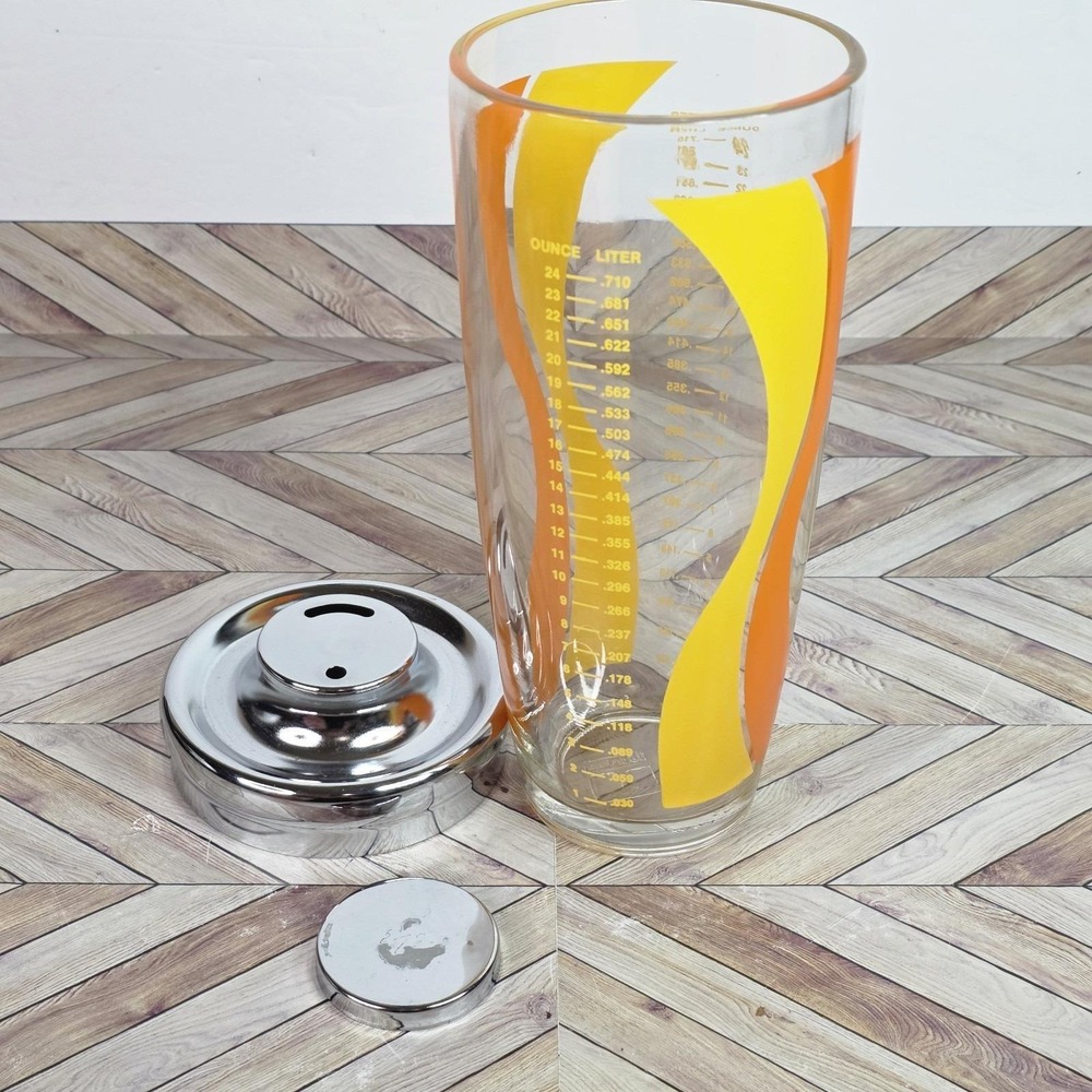 Vintage 1970's Mid-Century Mod Irvinware Glass Cocktail Shaker Lid Mod Bar USA